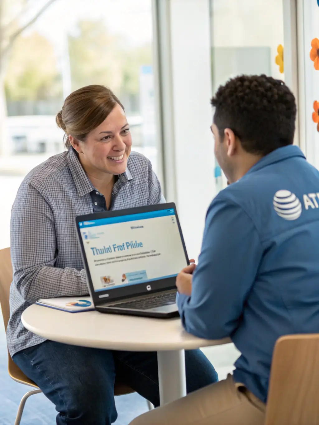 A visual representation of a customer receiving personalized advice from an AT&T Specialist during a workshop session.